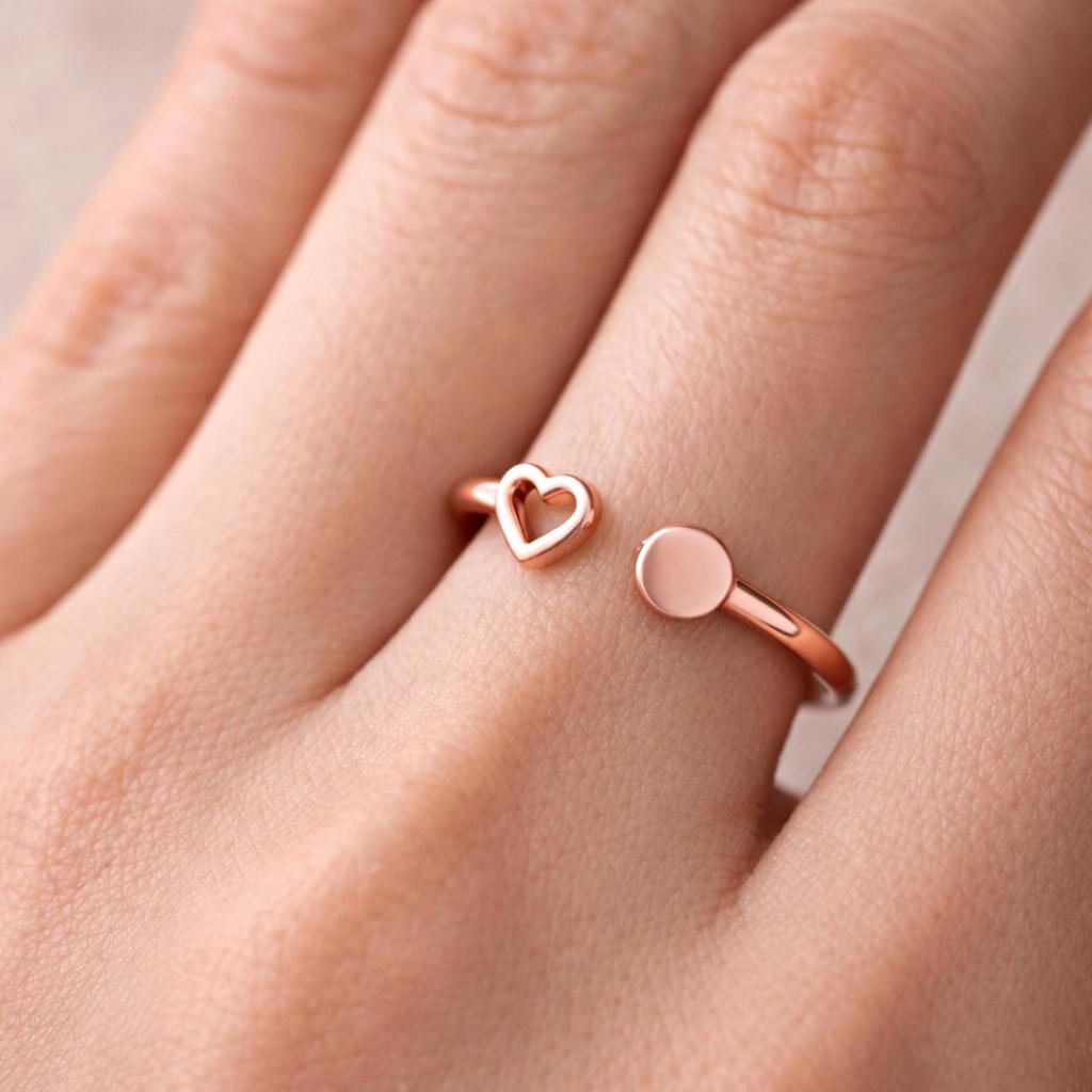 Pure Copper Heart Ring, Adjustable Open Copper Ring, Minimalist Boho Jewelry, Handmade Stacking Ring, Simple Everyday Ring