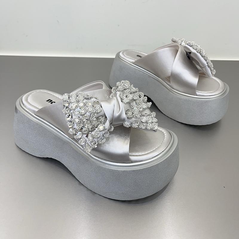 

трендовые дизайнерские летние массивные женские тапочки, модные шлепанцы на платформе с узлом-бабочкой, женские повседневные пляжные сандалии на открытом воздухе Size 35(foot 22.5cm) серебряный