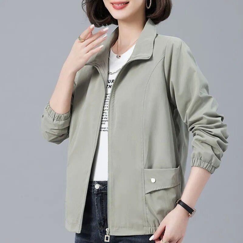 Short Coat Women's New Korean Version of Loose Fashion Simple Casual Versatile Solid Color Stand Collar Double Jacket Top