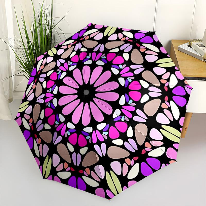 1pc Mandala Automatic Opening/Closing Umbrella with Operation & Windproof Canopy - Folding Design yy260311058