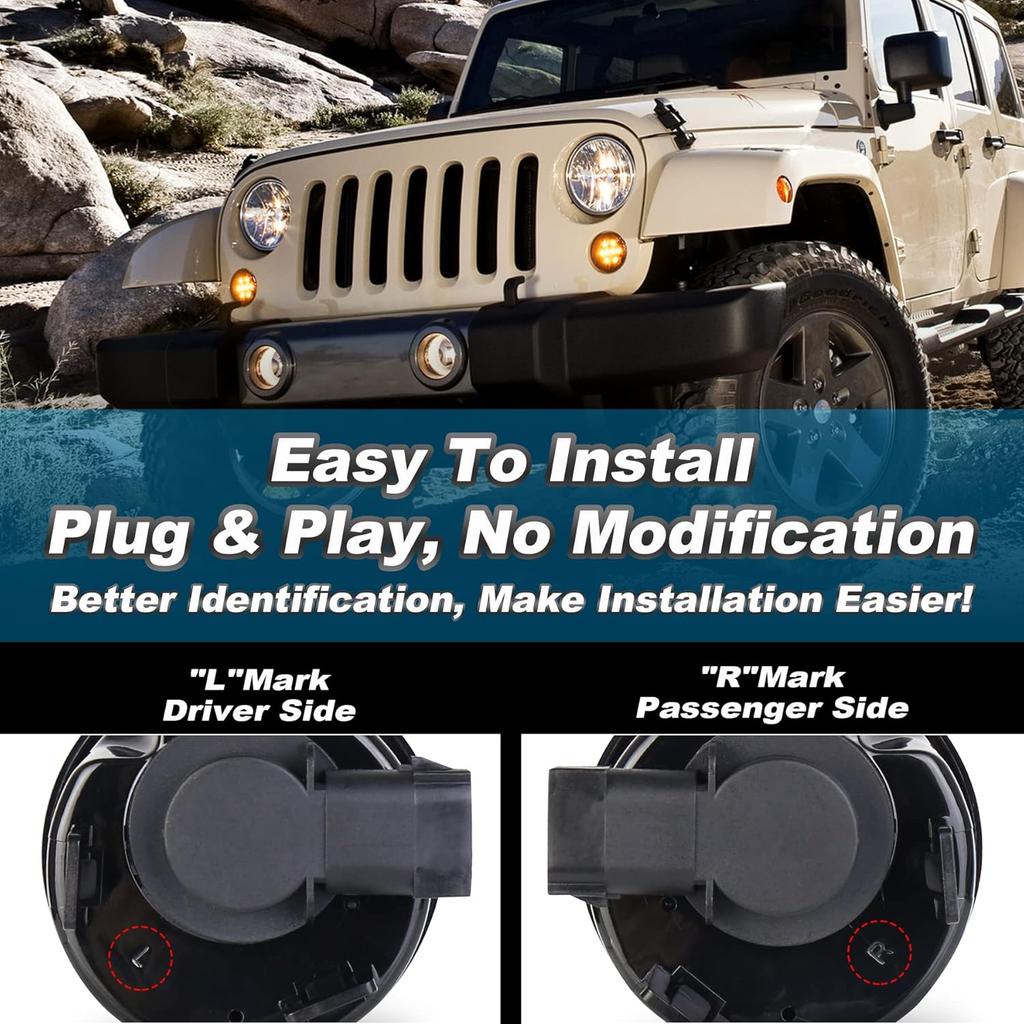 JK Turn Signal Lights Smoke Lens Amber LED Front Grill Indicator Parking Lights for Jeep Wrangler JK JKU 2007-2017