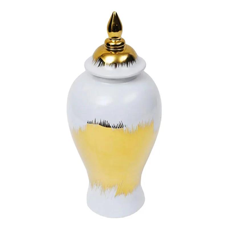 Gold-plated Pattern Ceramic Storage Jar White General Tank Desk Decoration Flower Arrangement Jewelry Jars Cosmetic Containers