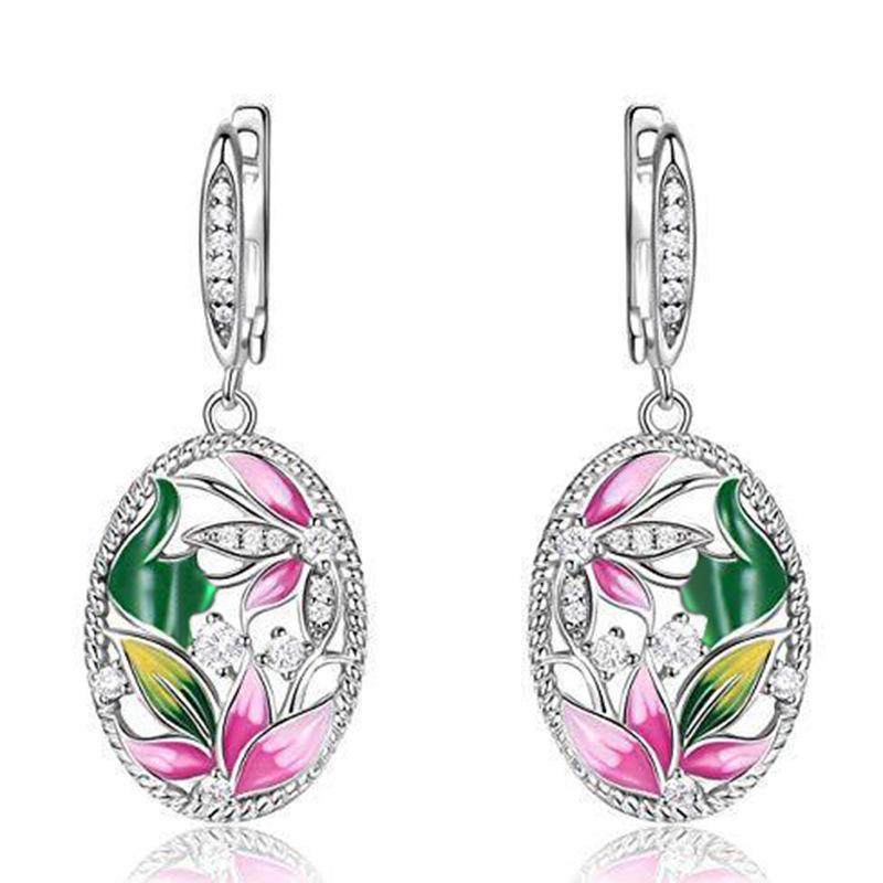 

Французские романтические эпоксидные серьги, овальные серьги с эмалью и бриллиантами в виде цветов, подарок на День святого Валентина