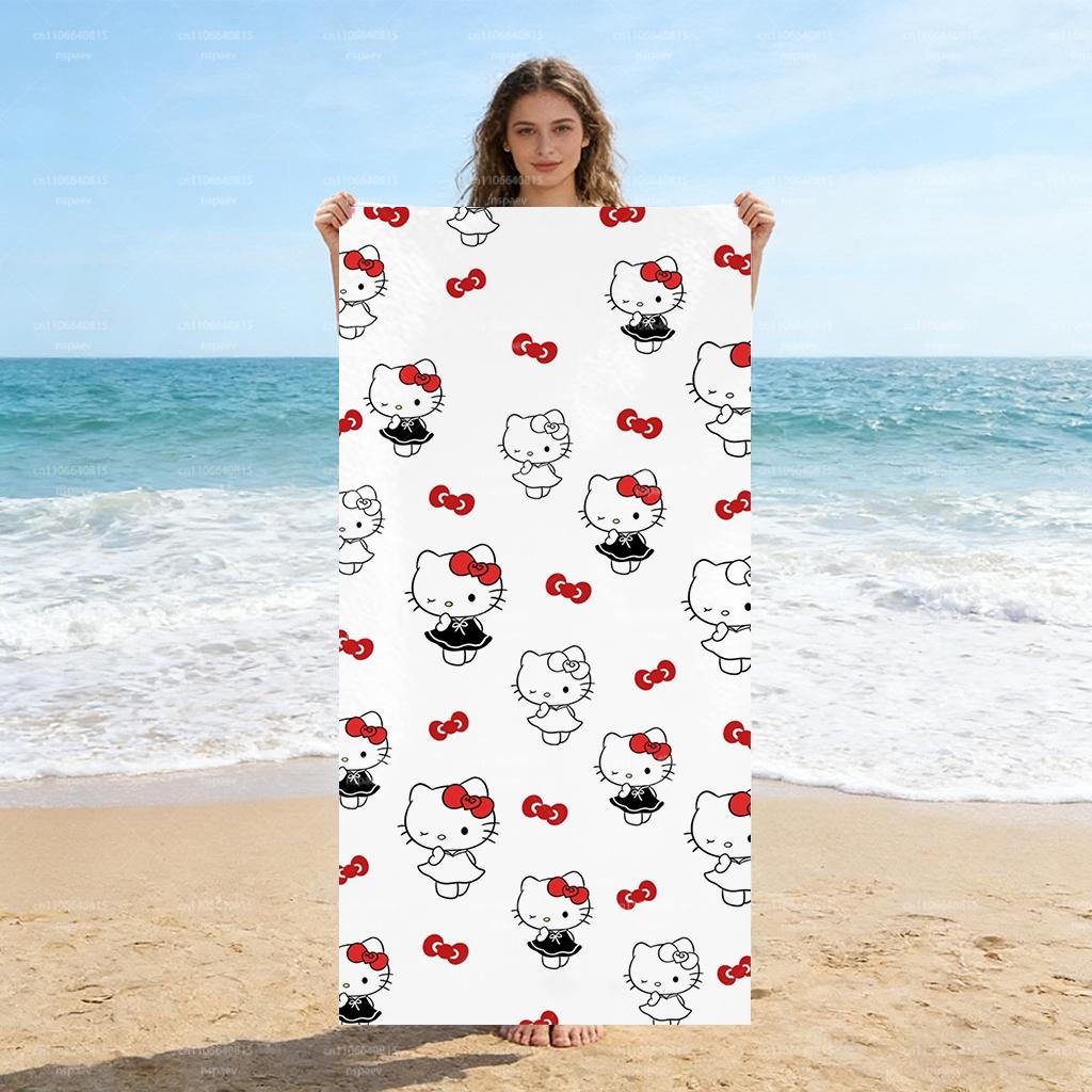 Hello Kitty Beach Towel, Cute Cartoon Print Microfiber Towel, Quick Dry Sand Free Swim Towel for Summer Beach Pool, Ideal Gift W40*H60(CM)