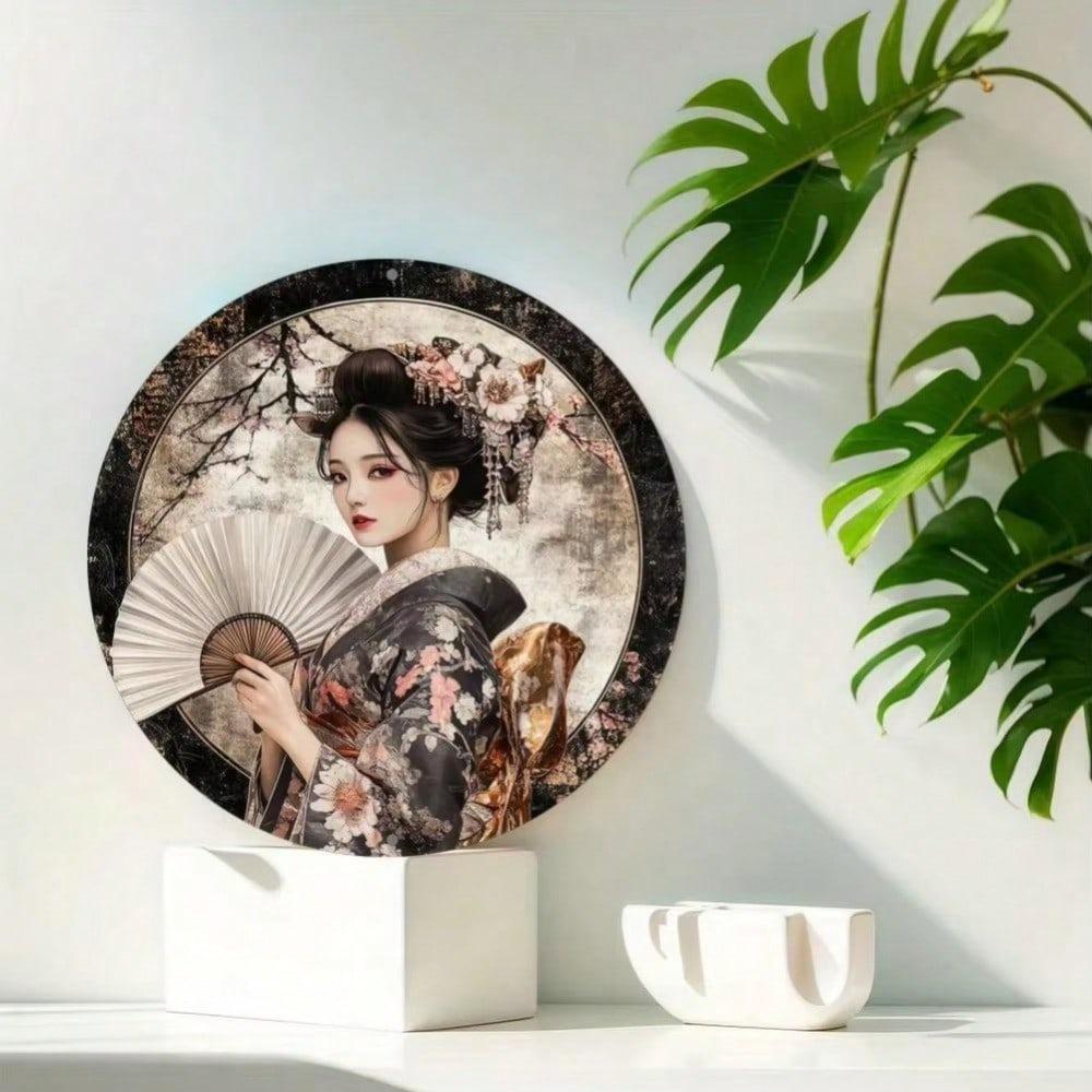 Vintage Iron Sign Cherry Blossom Geisha Wall Art Home Decor Weatherproof Pre Drilled