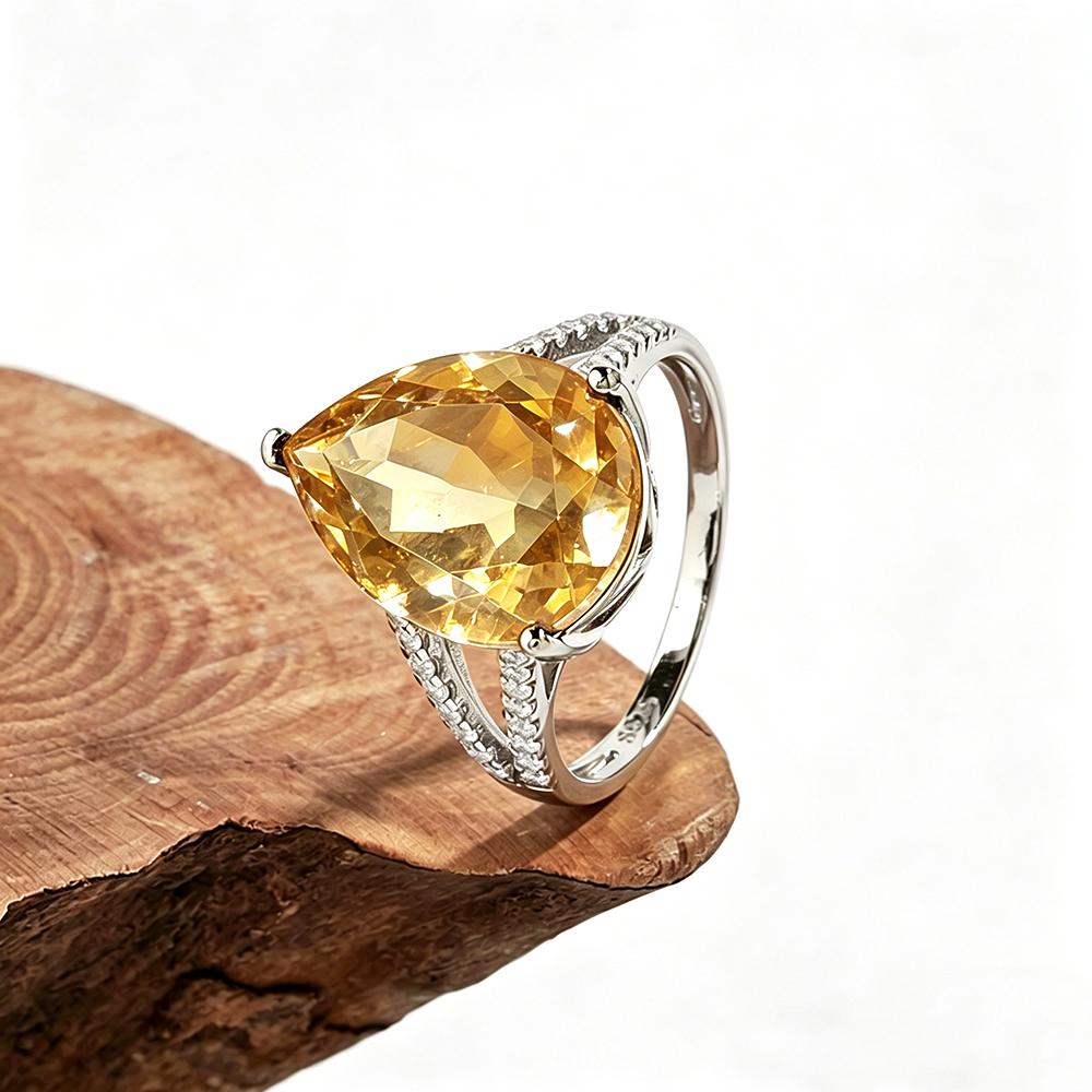 New Big Natural Citrine Ring in 925 Sterling Silver Yellow Gold Color Gemstone Jewelry for Girls Valentines Gift