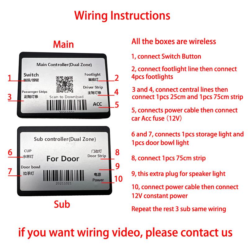 18 In 1 RGB LED Driver Car Ambient Light 64 Colors Car Interior Acrylic Optical Fiber Strip Main/Sub-controller App