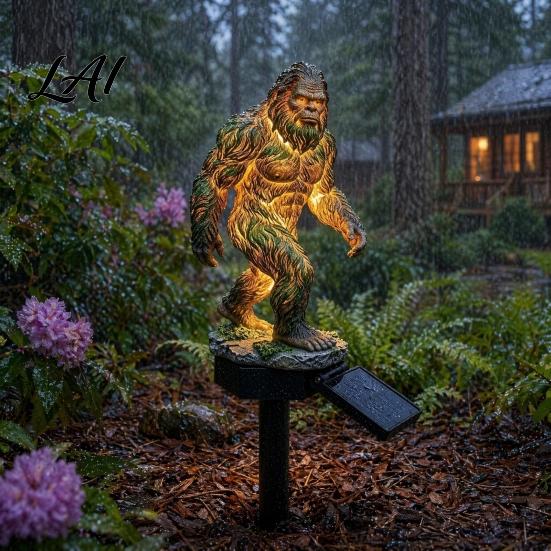 Golden Gorilla Solar Sculpture Dragon Garden Statue Light Gothic Medieval Resin Outdoor Lantern Sculpture Magical Fantasy Decor for Yard Patio,