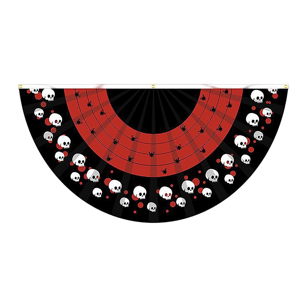 Halloween Theme Fan Shaped Banner 45x90cm Durable Polyester Fabric with Printed Patterns for Indoor Outdoor Decoration