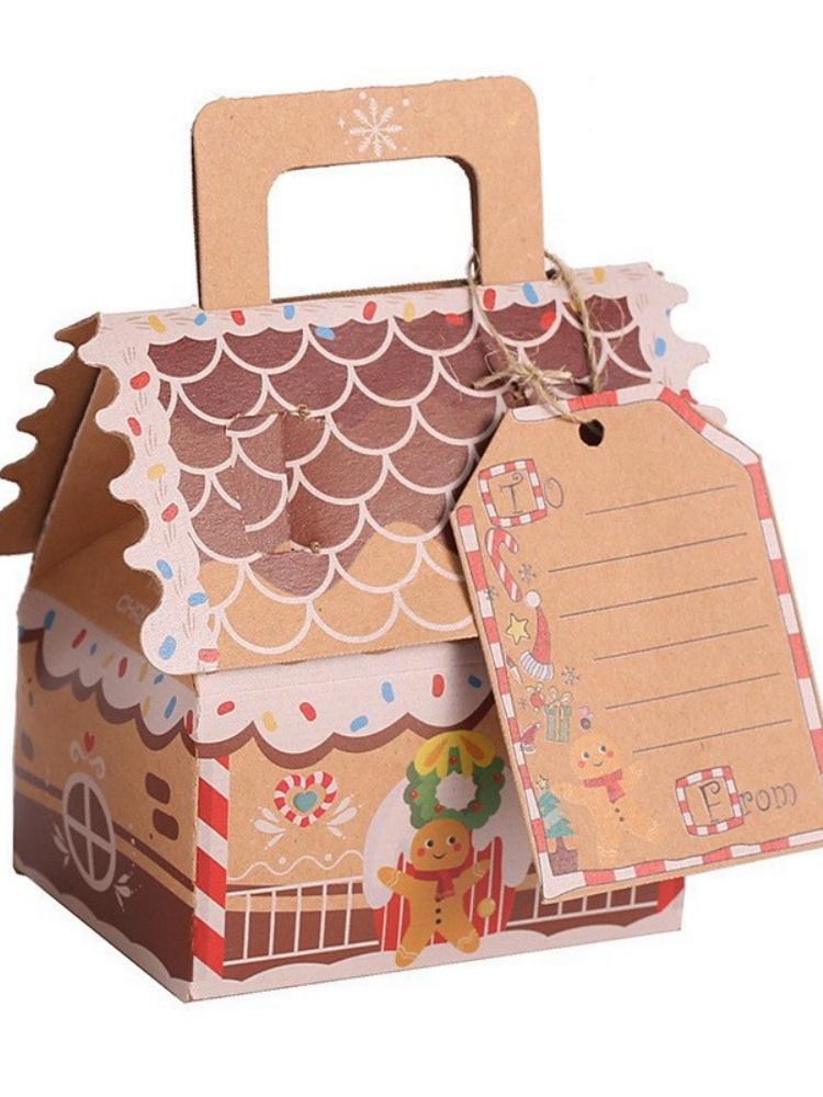 1Pcs Christmas House Shape Candy Box Gift Bags DIY Cookie Candy Packaging Boxes Home Party Decoration Christmas Tree Pendants
