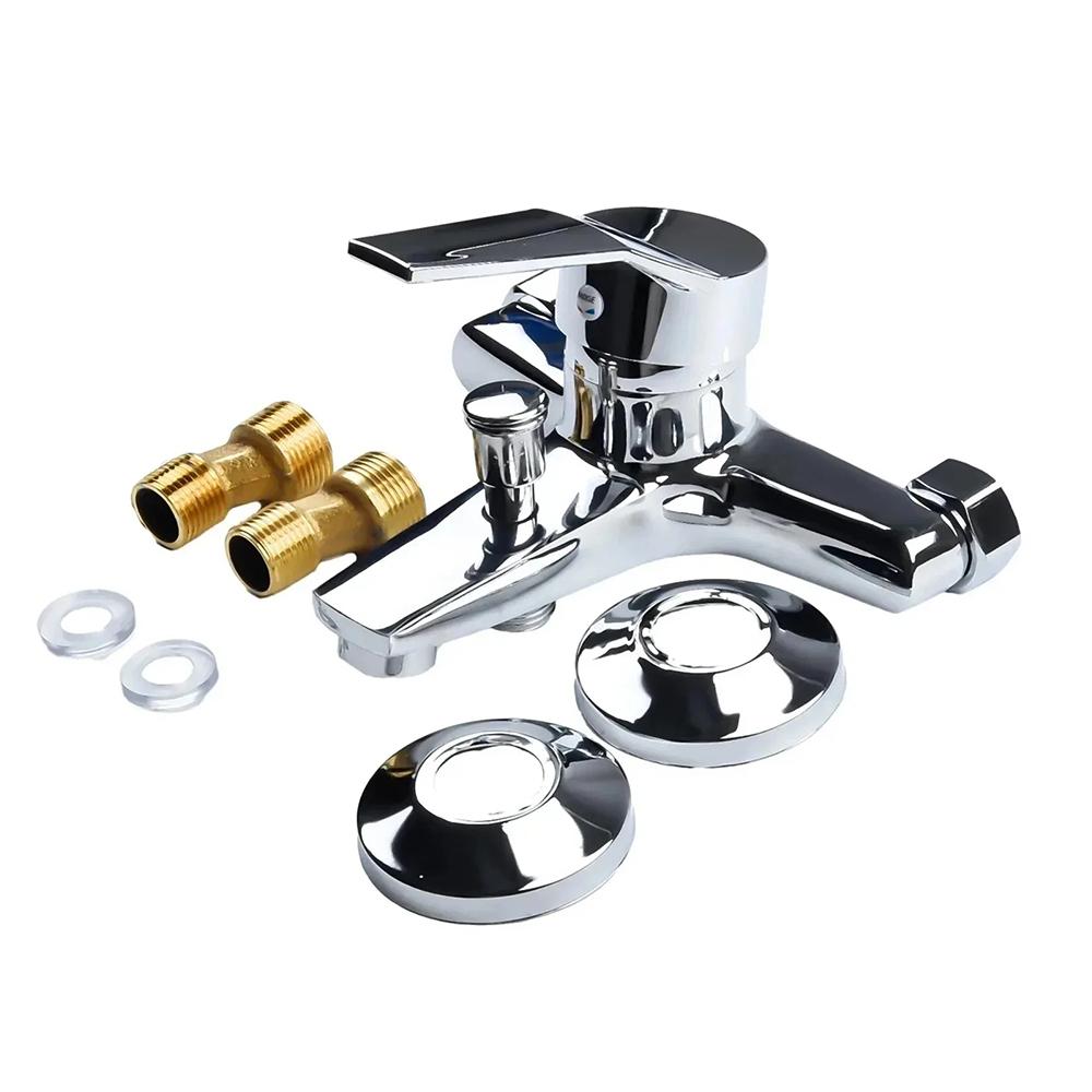 

Смесители для раковины из цинкового сплава, хромированный настенный смеситель для горячей и холодной воды, двойной излив, одна ручка для ванной комнаты, душевая раковина