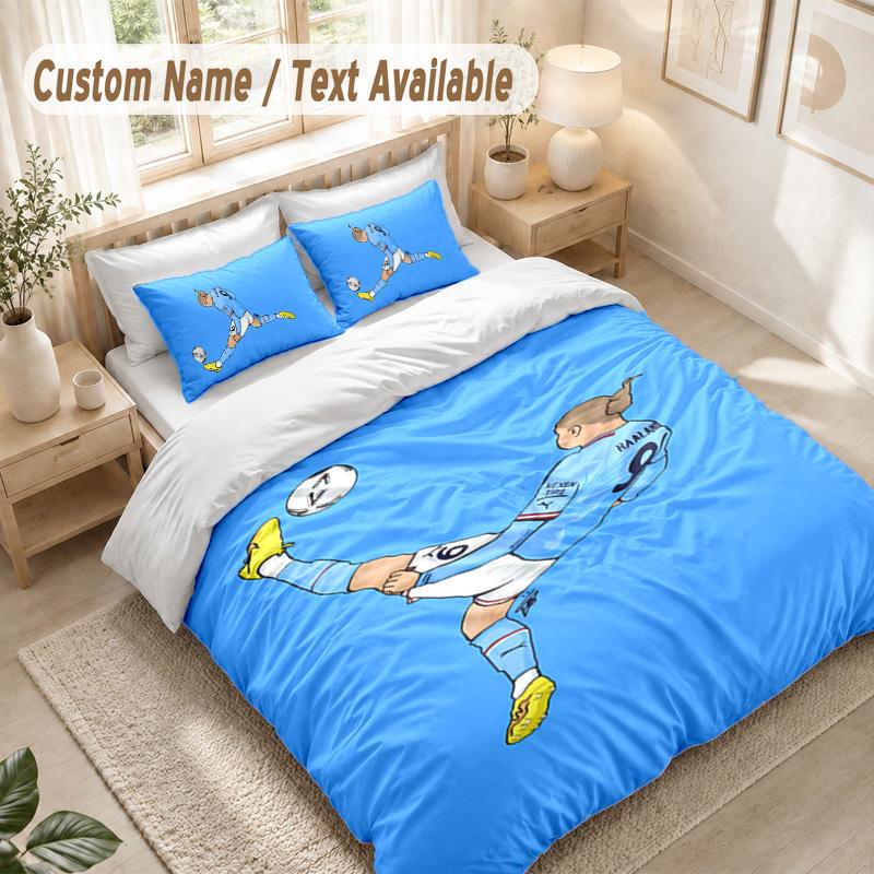 Erling Haaland Bedding Set, 1 Duvet Cover & 2 Pillowcases Soft Comfortable Bedroom Home Textile Decor