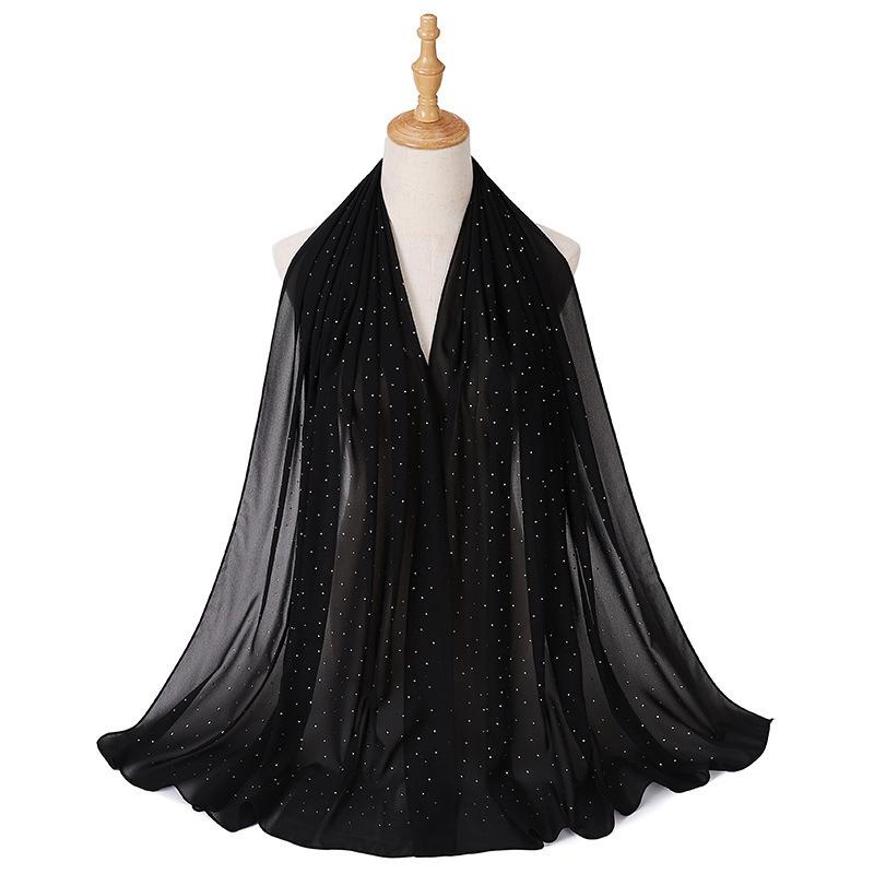 New Malaysia-Indonesia Pearl Chiffon Gypsy Hot Diamond Headscarf, Spring and Summer Long Ladies Hijab Scarf