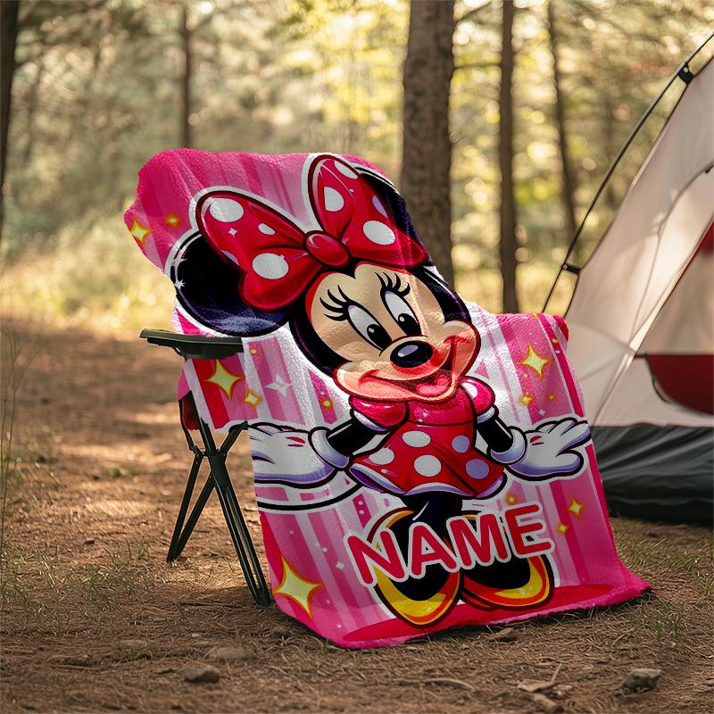 Customizable Minnie Throw Blanket – Personalized Name, All-Season Cozy Snug Blanket, Machine Washable, Personalized Blanket
