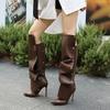 Fashion Wrinkled Metal Buttons Spliced Disassemble Knee Boots Fashion Show Folding High Barrel Boots 32-48 Auto Show Model Fashion Boot