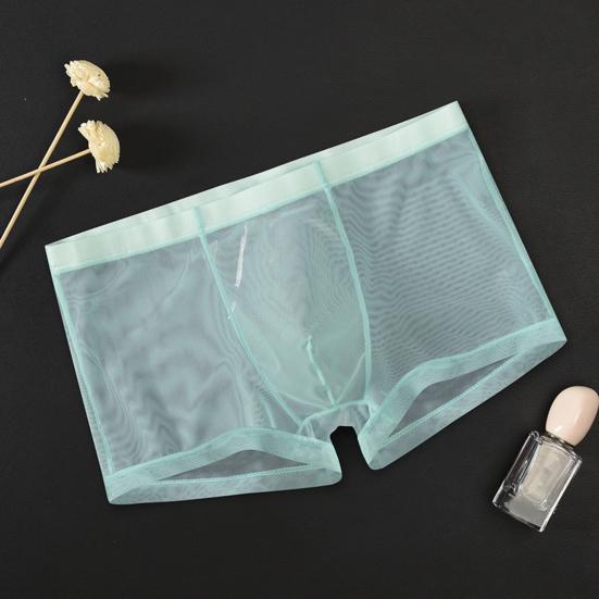 Men Underpants Breathable Solid Color Lint Free Friendly to Skin Elastic Waist Inside Wearing Polyester Quick Dry Mesh Men Boxers Underpants Gift
