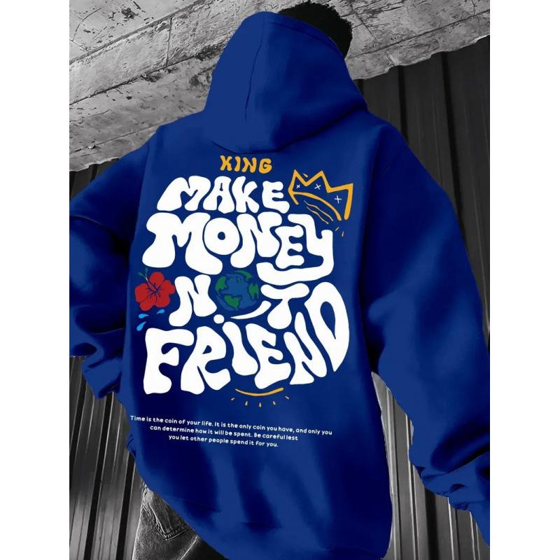 European Trendy Unisex Hoodie with Printed Design, Plus Velvet, Long Sleeve, Drop Shoulder - Perfect for Spring and Autumn.