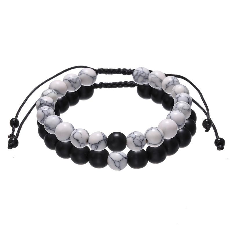 Hot-selling fashion retro black matte turquoise woven bead set bracelet men's adjustable couple bracelet