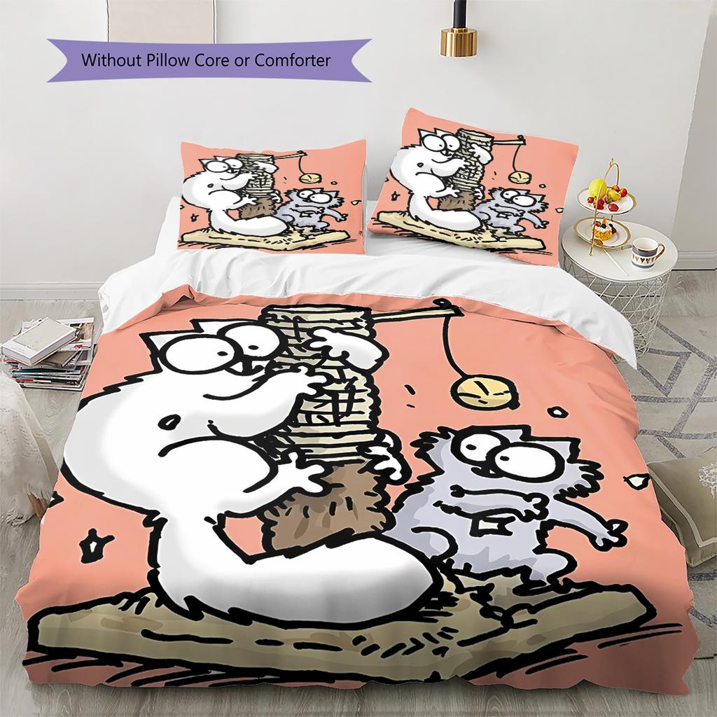 Simon's Cat Pattern Bedding,Quilt Set Quilt Cover Pillowcase Home Birthday Gift (1 * Duvet Cover + 2 * Pillowcase, Without Core)
