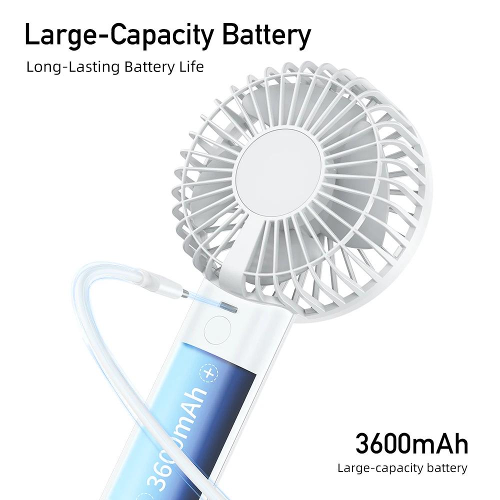 Handheld Fan Portable Mini USB Hand Fan 3600mAh Rechargeable Stepless Speed Control Display Nightlight
