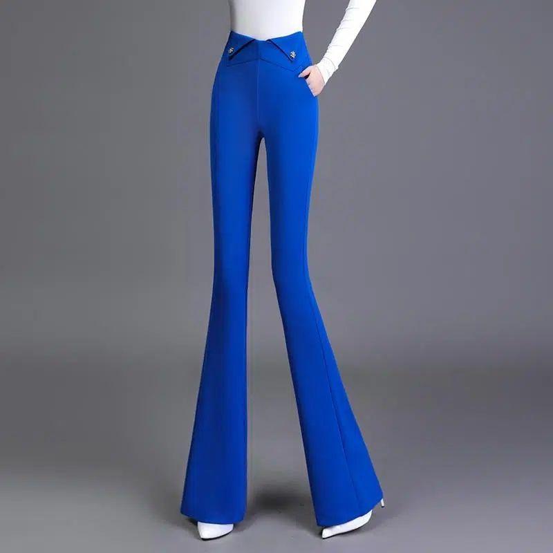 Elegant Fashion Women High Waist Suit Pants Spring Autumn New Simple Slim Korean Streetwear Casual Solid All-match Flare Trouser