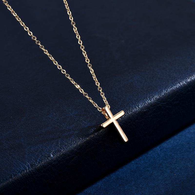 PANJBJ S925 Sterling Silver Korean Personality Glossy Cross Necklace Ladies Simple And Versatile Pendant Chain NecklacePANJBJ