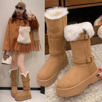 Women's Thick-soled One-step Fashion Winter Lightweight Warm Anti Cold Snow Boots Non-slip Casual Sneakers Long Cotton Boots