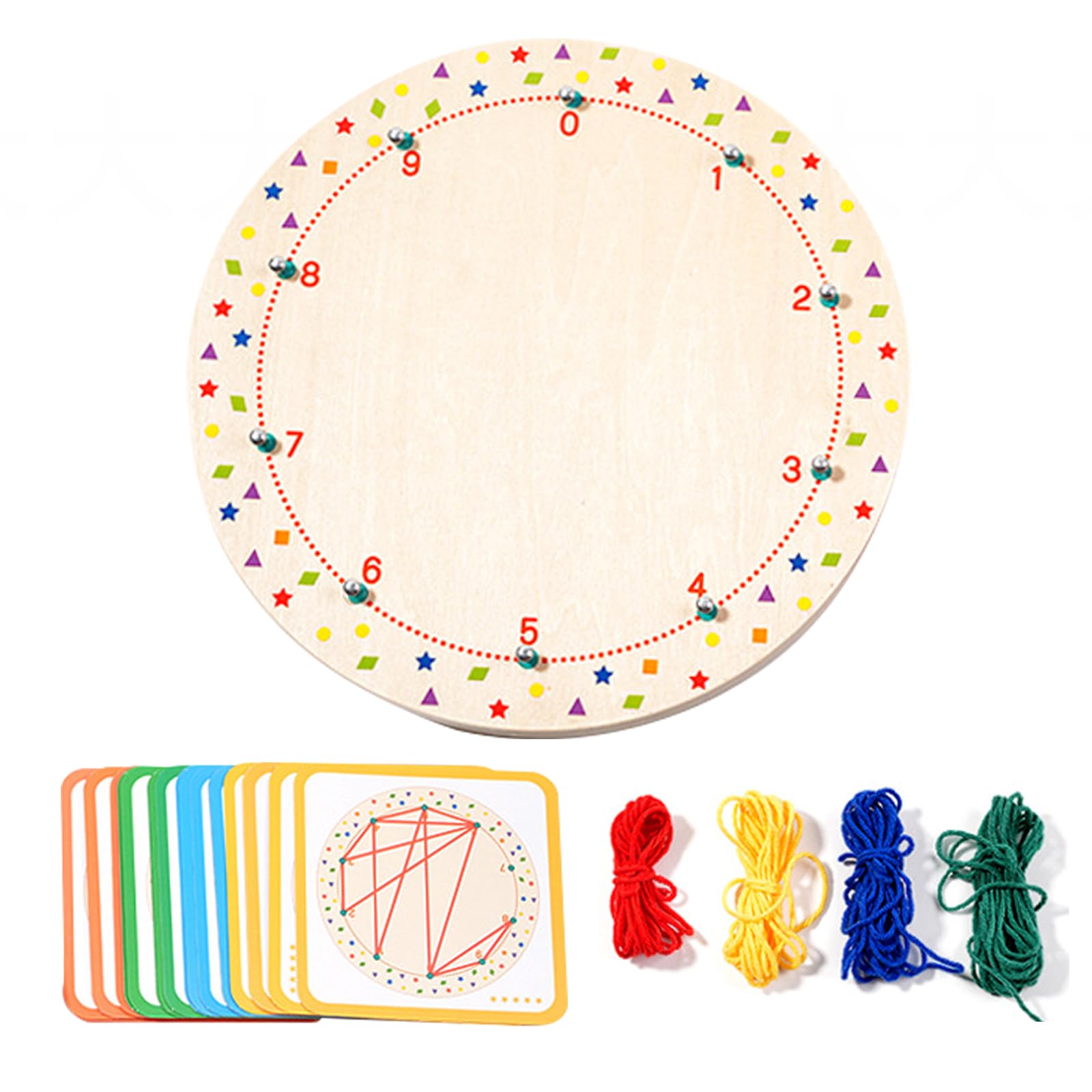 

EsiFare Kids Geoboard, Pegboard Puzzle, Montessori Toy, Geometric String Pegboard, Wooden Thread Board with 4 Colored Threads and 20 Cards,