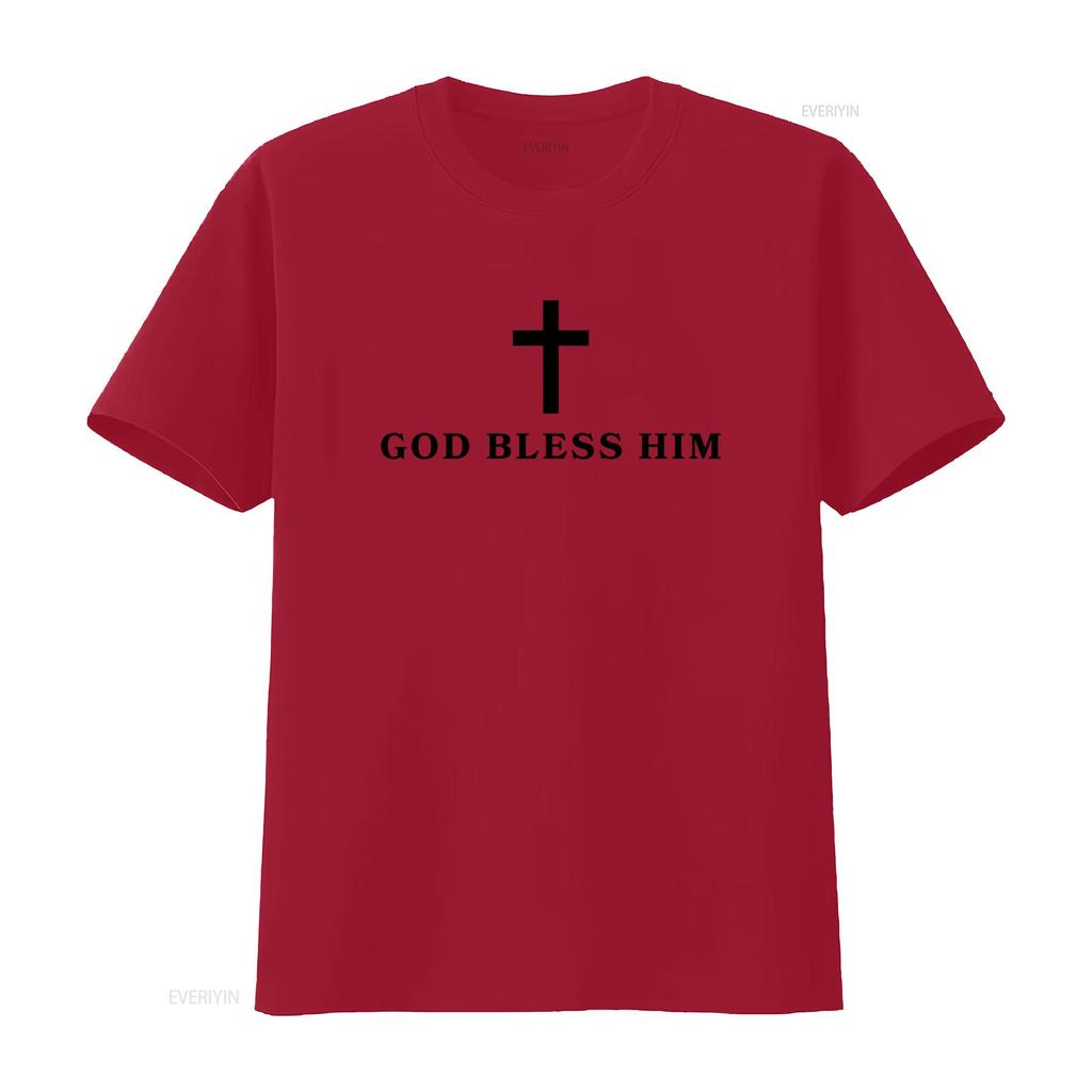 God Bless Him T Shirt Stylish Cross Design for All Occasions Vintage Soft Slightly Fashion Top For Everyday Wear