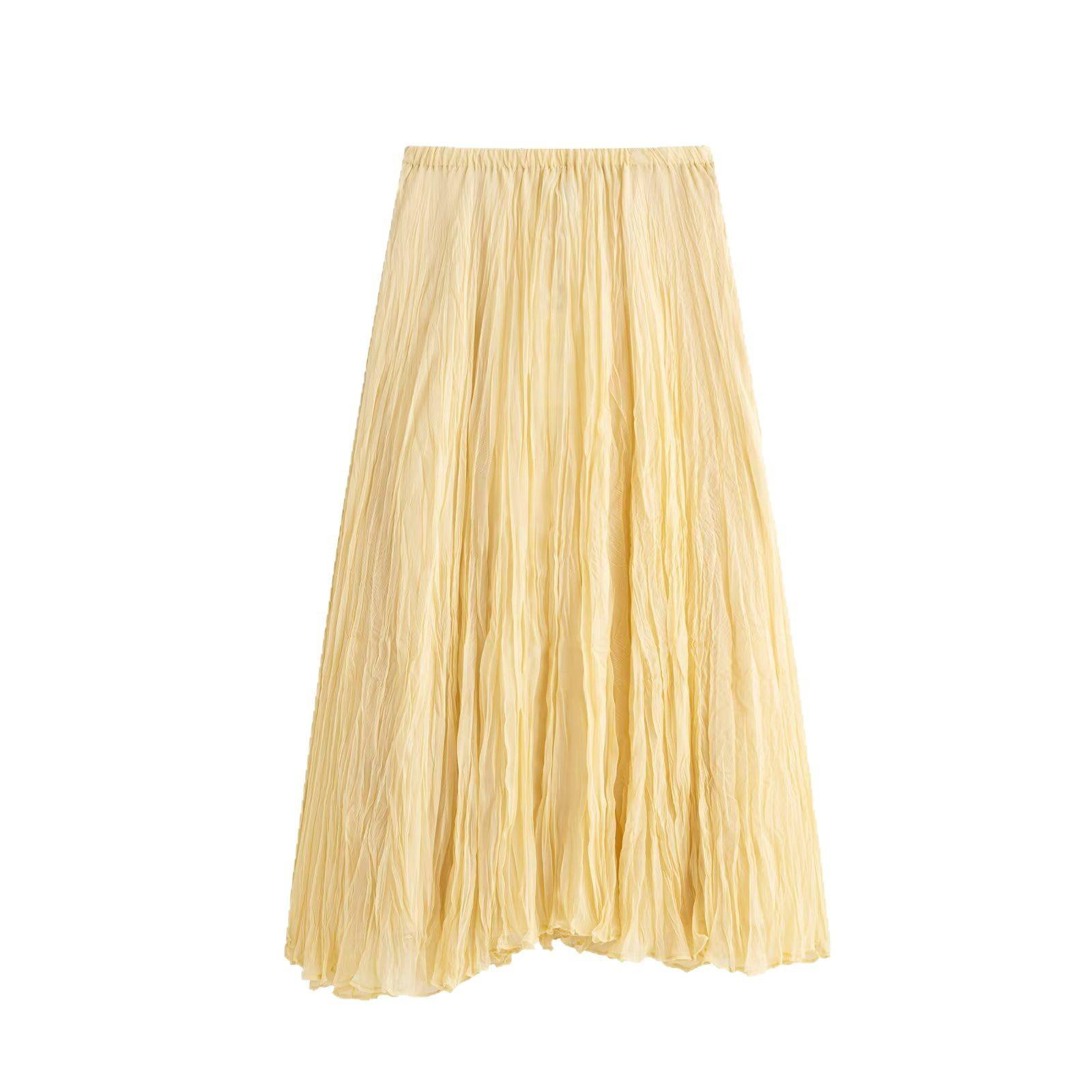 

TAOP&ZA Spring/Summer Women s Fashion Versatile Wrinkle Midi Skirt S жёлтый