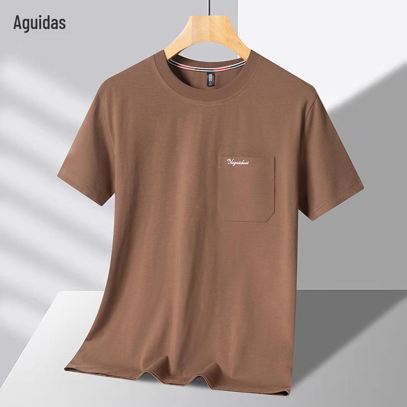 

Чоловіча футболка з чистої бавовни з коротким рукавом та круглим вирізом для чоловіків середнього та похилого віку 2025 XXL (80-90 kg)