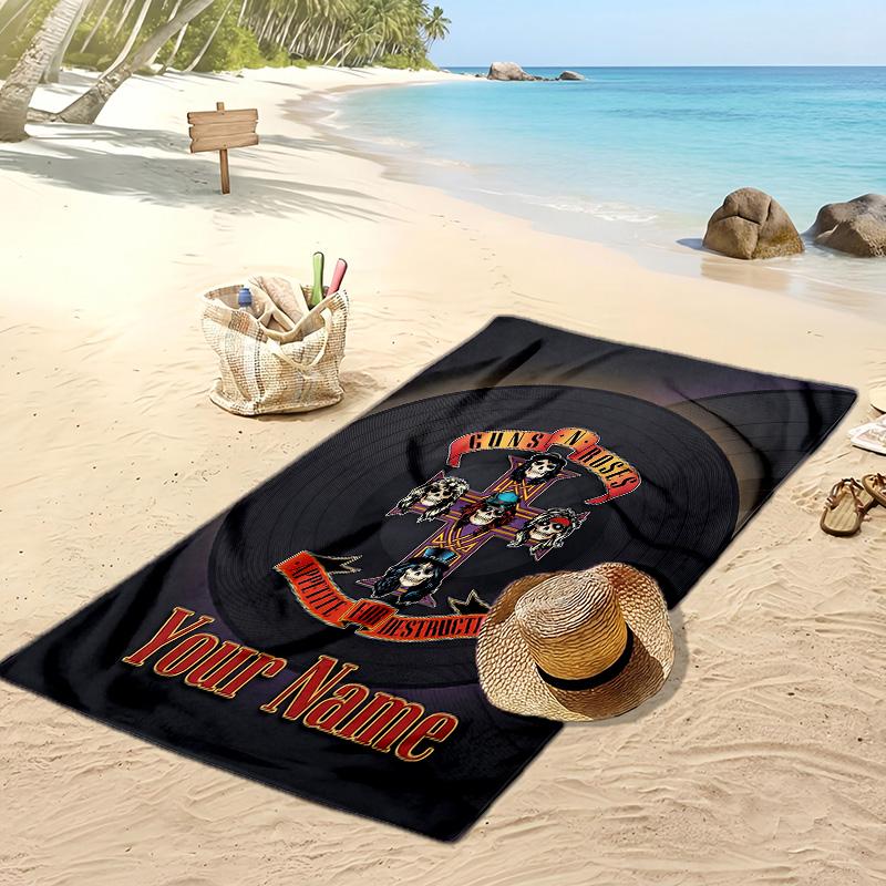 Asciugamano da Spiaggia Personalizzato Guns N’ Roses, Stampa il Tuo Nome Testo Asciugamano Leggero Assorbente per Nuoto Viaggio