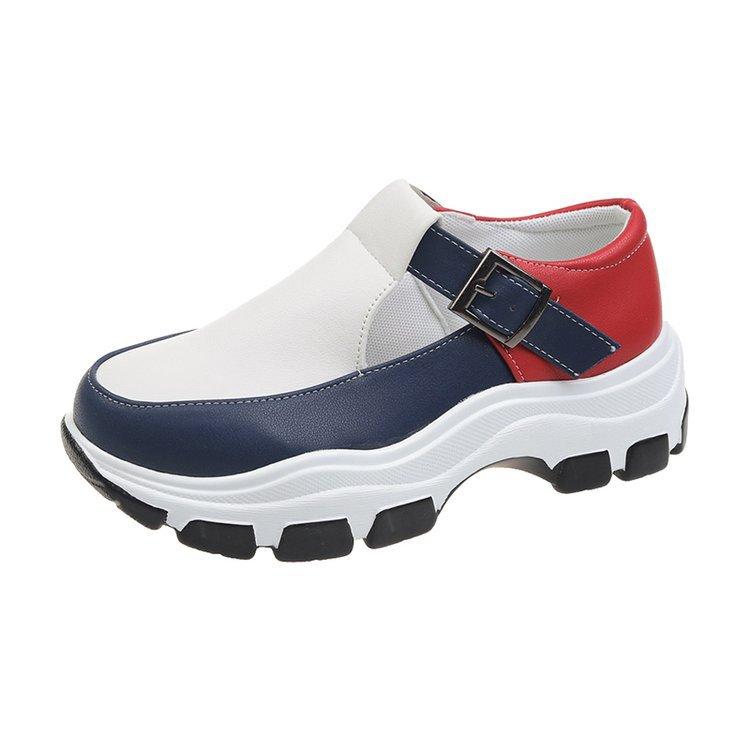 2025 new foreign trade thick-soled large-size women's shoes belt buckle hollow leather surface women's casual sports shoes 35-43