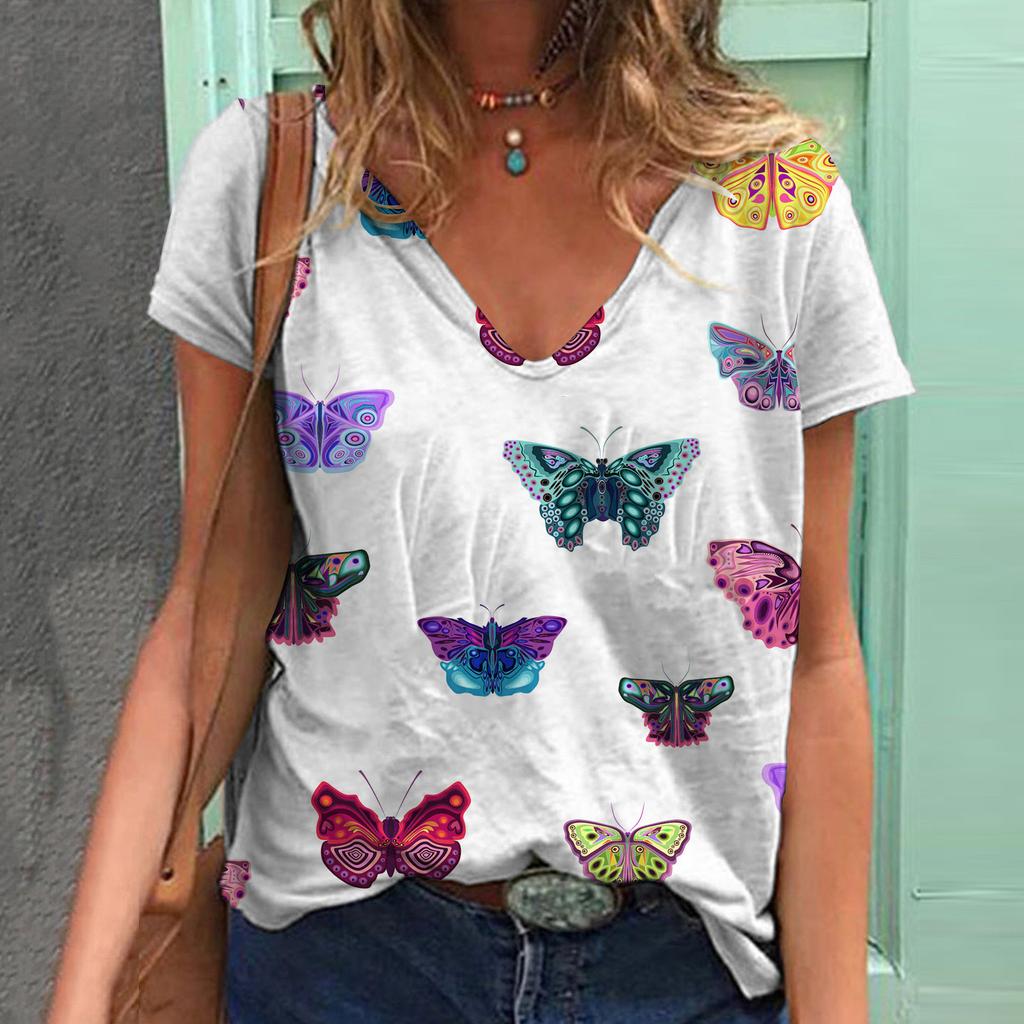 Sommer Damen Schmetterling Kurzarm T-Shirt 3D Gedrucktes T-Shirt Mode All Match Damen Tops