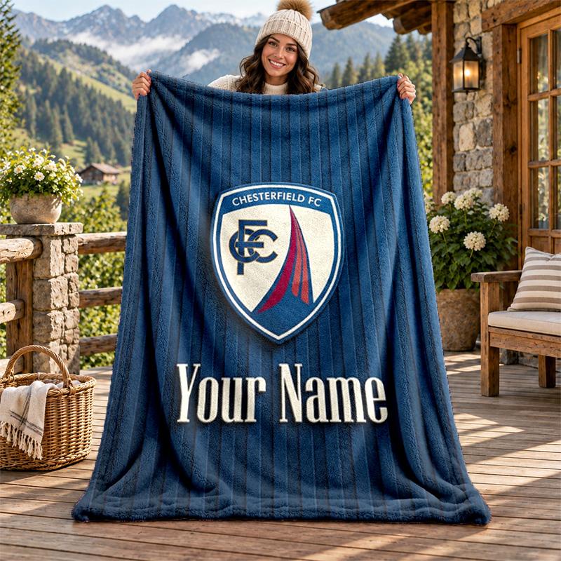 Chesterfield F.C. Personalisierte Flanelldecke mit individuellem Namen, weiche, warme Plüsch-Kuscheldecke, personalisiertes Geschenk für Familie und Freunde