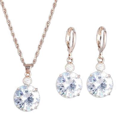 Modeschmuck-Set mit runder Strass-Anhänger-Halskette, Braut-Leaverback-Ohrringen
