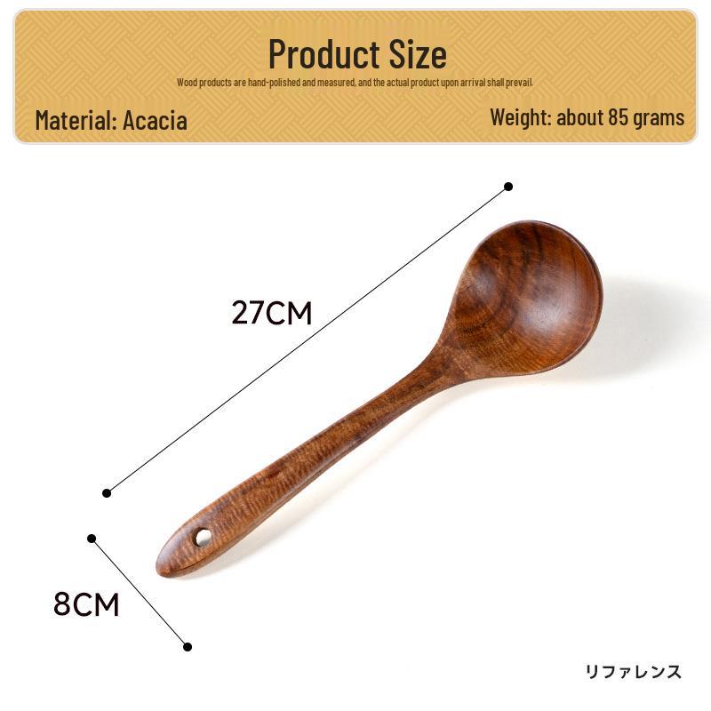 Sada kuchyňského náčiní z teakového a akáciového dřeva: Špachtle s dlouhou rukojetí a velká polévková lžíce