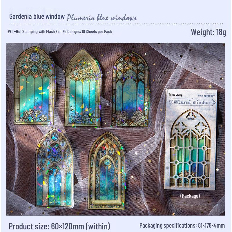 European Stained Glass Window Retro Journal Stickers - 10 Sheets of PET Material