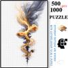 500pcs/1000pcs Handmade Jigsaw Puzzle, Paper Puzzle, DIY Puzzle, White Cardstock Material, Black and Golden Flowing Line Abstract Art, Suitable for Li