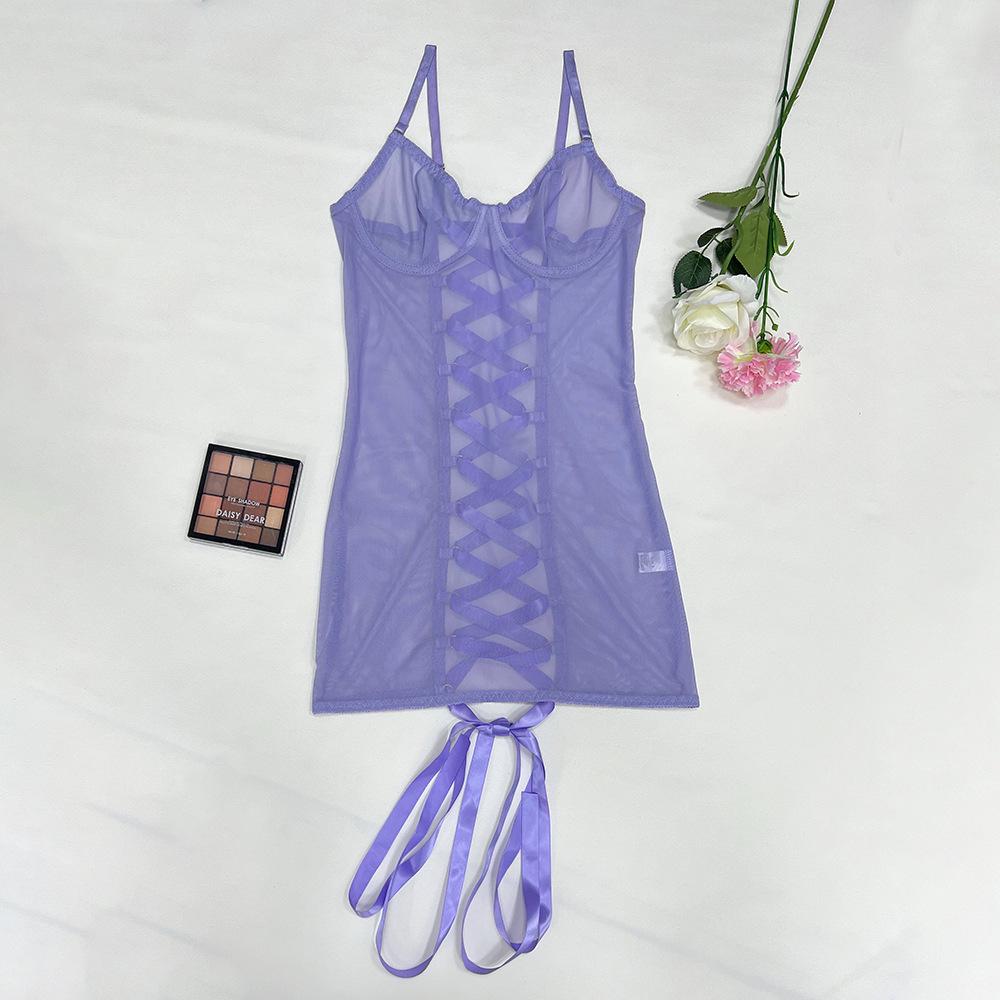 European & American Crisscross Lace-Up Backless Mesh Bodysuit 1517