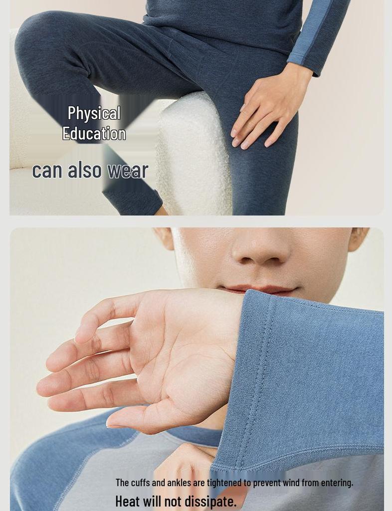 Teen Boys' Warm Cotton Wool Underwear Set - Autumn/Winter Base Layer Top & Trousers