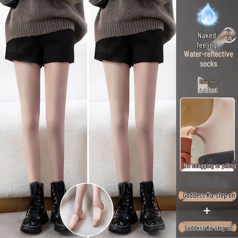 Waterlight High Waist Fleece-Lined Nude Stockings for Women - Thick, Natural Flesh Color Pantyhose for Spring, Autumn, Winter