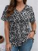 Hot-selling Women's Clothing Splicing Denim 3D Printing Short-sleeved V-neck T-shirt Summer Fashion New Large-size Women's Clothing Top