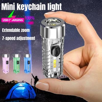 Mini Lanternă breloc USB Reîncărcabilă Lampă de mână Impermeabilă de buzunar Lămpi fluorescente de avertizare exterioară Lampă de mână pentru camping
