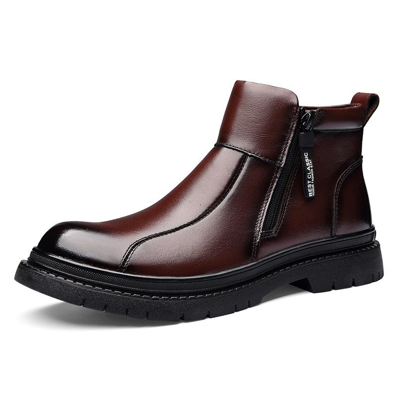 Neue Herrenschuhe, Winterschuhe, warme, hohe Lederstiefel aus Wolle und Samt mit weicher Sohle, lässige Martin-Stiefel aus Leder für Herren