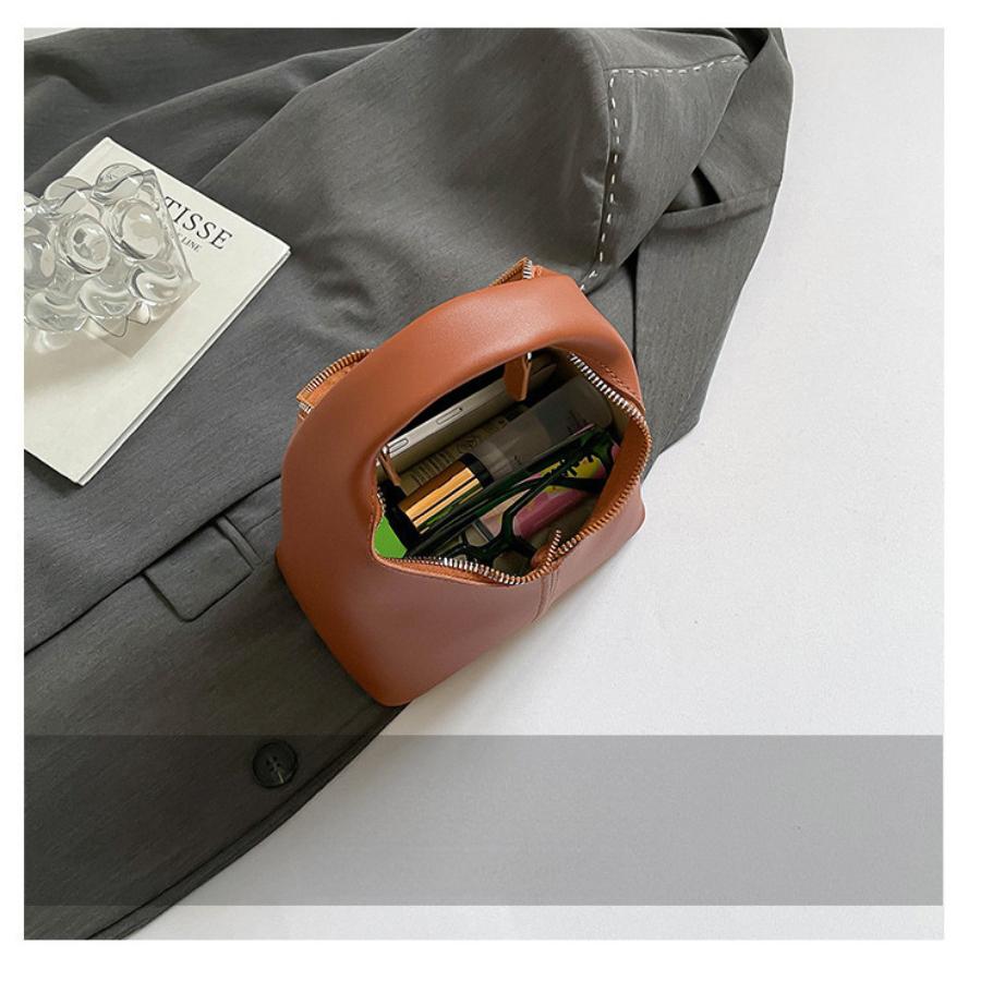 New Vintage Faux Leather Shoulder Bag, Small Dumpling Crossbody Purse, Soft Handbag with Zipper Closure