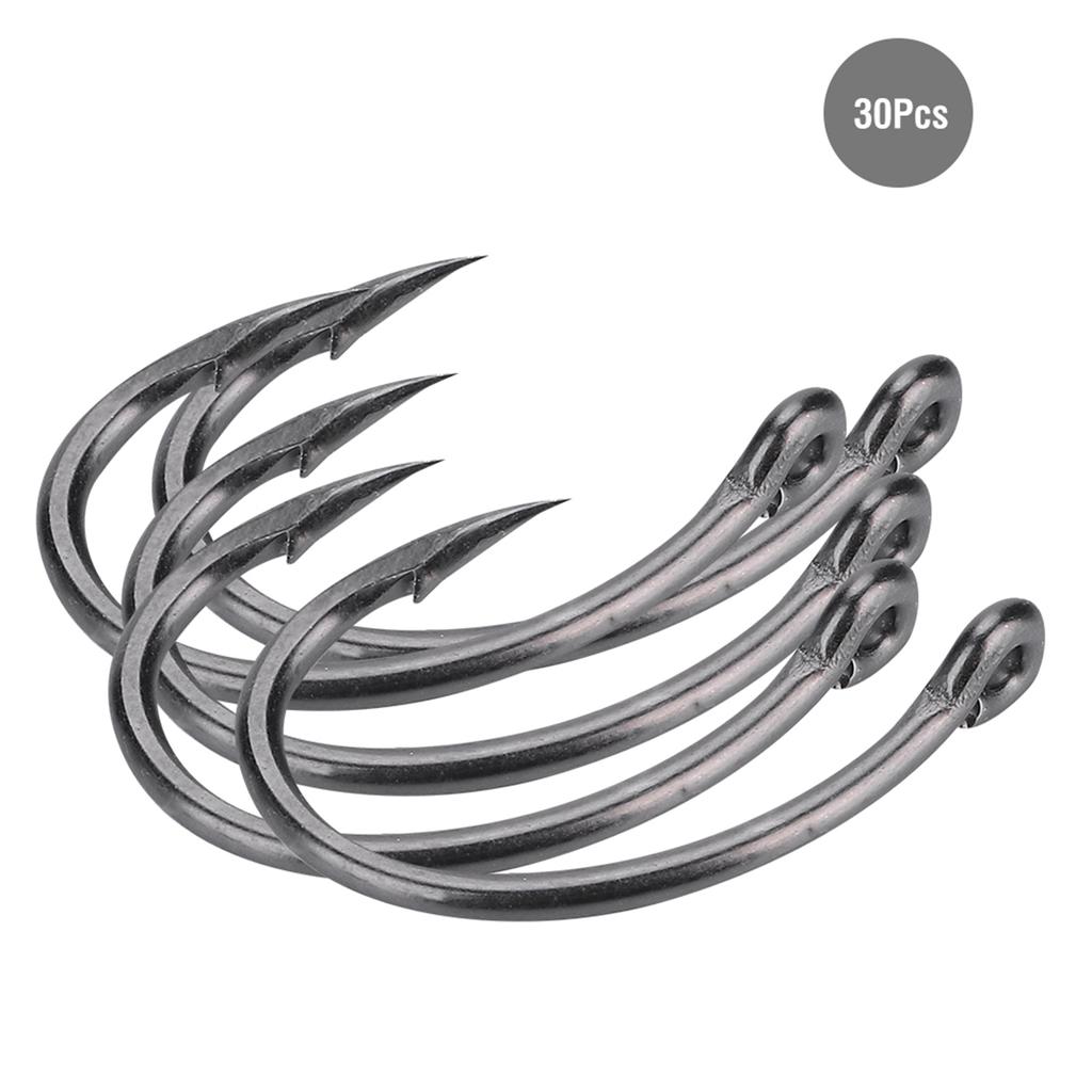 30pcs Perforated Sharp Barbed Carbon Steel Hook Fishhook for Sea Fishing (6#)