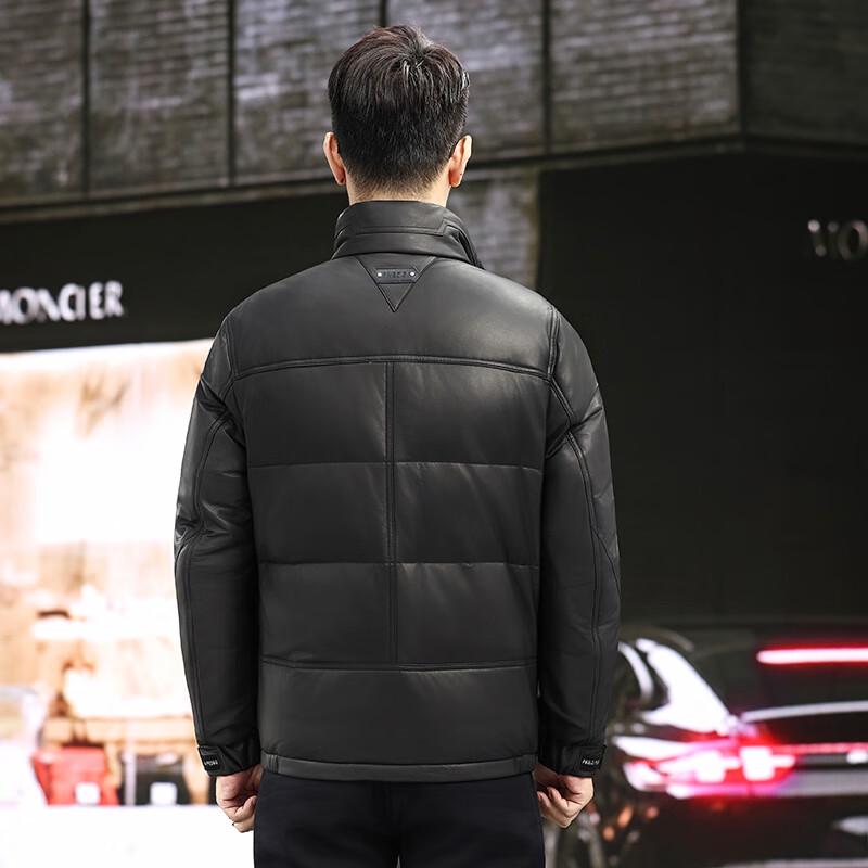 KAISER Men's Genuine Leather Stand Collar Down Jacket