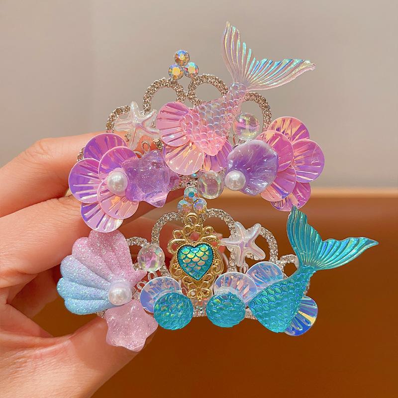 3PCS Little Girls Mermaid Crown Tuck Comb Frozen Snow Headwear Hair Fork Marine Hair Accessories For Girl