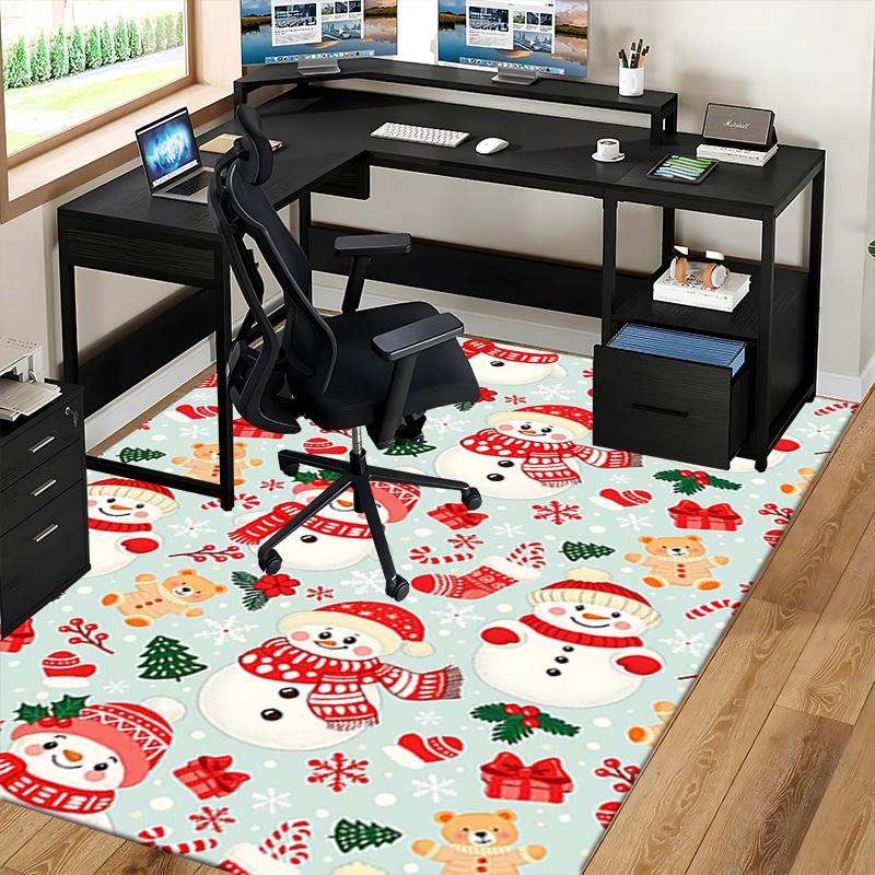 Christmas Snowman Chair Mat - Anime Cartoon Design, Non-Slip Rug for Office, Home Decor, Living Room, Bedroom, Game Room & Dormitory Carpet - Festive